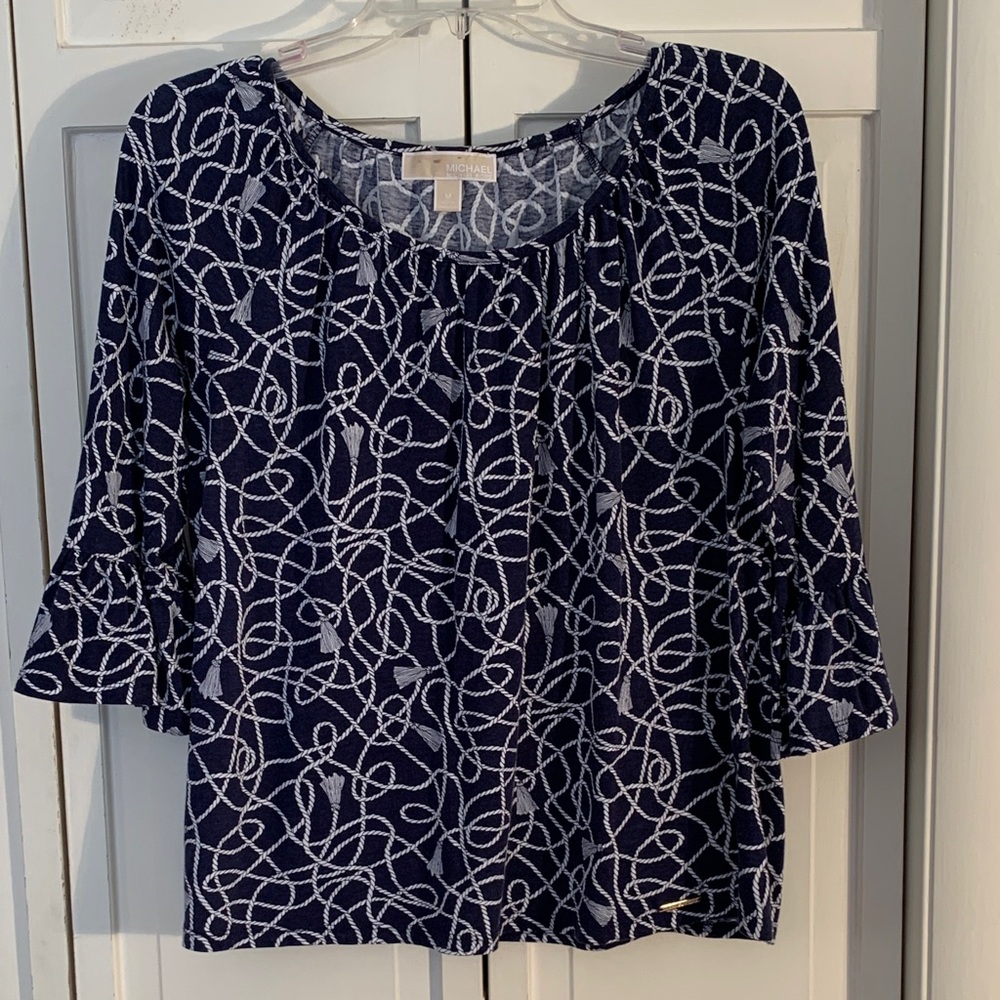 MICHAEL Michael Kors Navy & White Blouse EUC